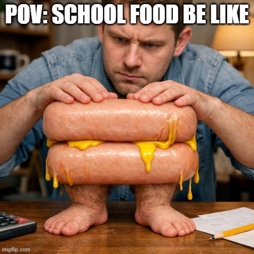 Why is school food so cursed?!  (comment bellowwww! Im in 5th grade btw!!!) | POV: SCHOOL FOOD BE LIKE | image tagged in food memes | made w/ Imgflip meme maker