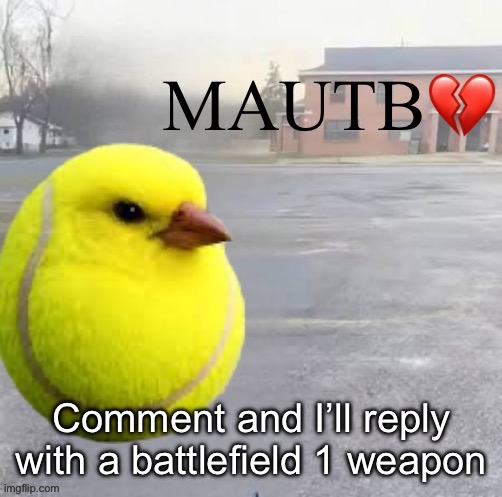 *gets one notification* | Comment and I’ll reply with a battlefield 1 weapon | image tagged in mods asleep upvote tennis bird | made w/ Imgflip meme maker