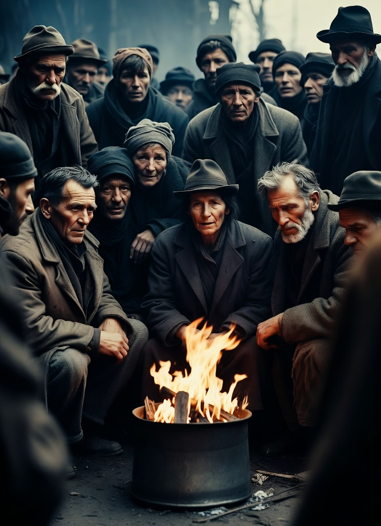 Huddled Around Fire in a Barrel Blank Meme Template