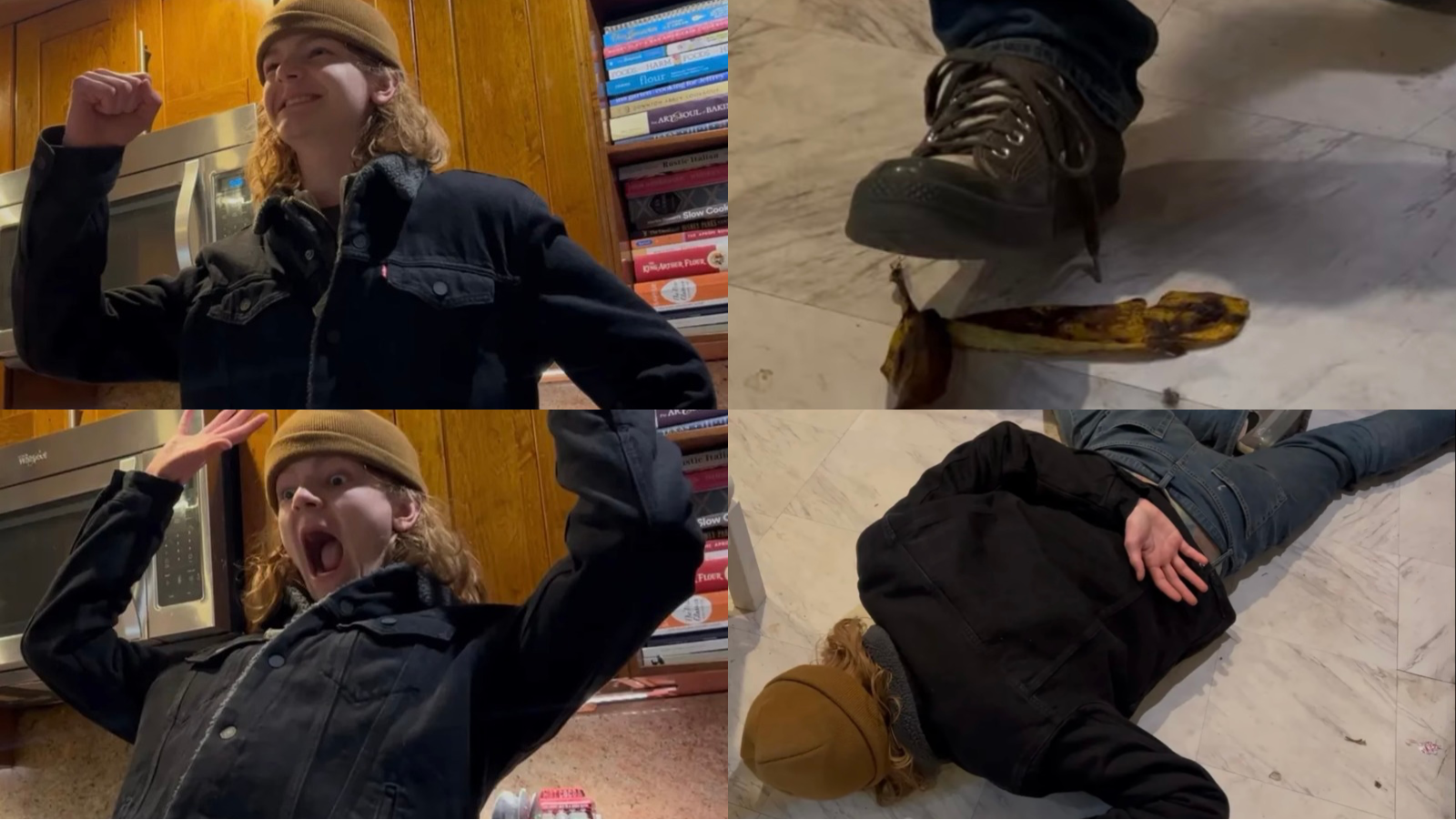 Dude trips on banana Blank Meme Template