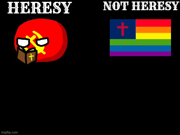 not to mention, communism persecuted the most christians more than any other ideology | NOT HERESY; HERESY | image tagged in lgbtq,capitalism,christianity,communism,heresy | made w/ Imgflip meme maker