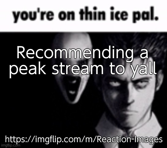 You're on thin ice pal | Recommending a peak stream to yall; https://imgflip.com/m/Reaction-Images | image tagged in you're on thin ice pal | made w/ Imgflip meme maker