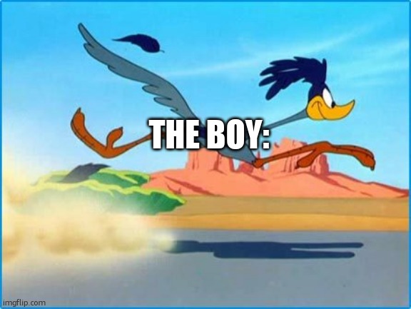 THE BOY: | image tagged in road runner | made w/ Imgflip meme maker