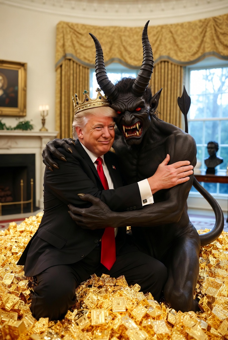 King Donald Trump Satan Mammon worship Blank Meme Template