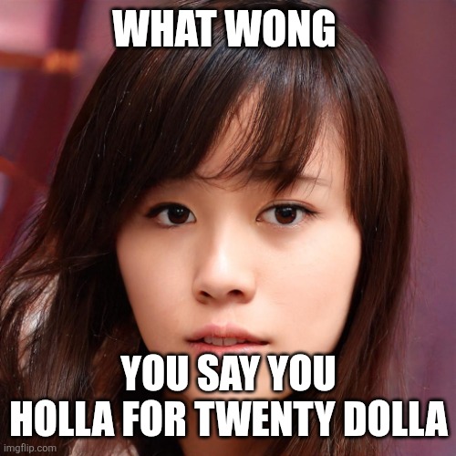 Lorena Banting Face Reveal | WHAT WONG YOU SAY YOU HOLLA FOR TWENTY DOLLA | image tagged in lorena banting face reveal | made w/ Imgflip meme maker