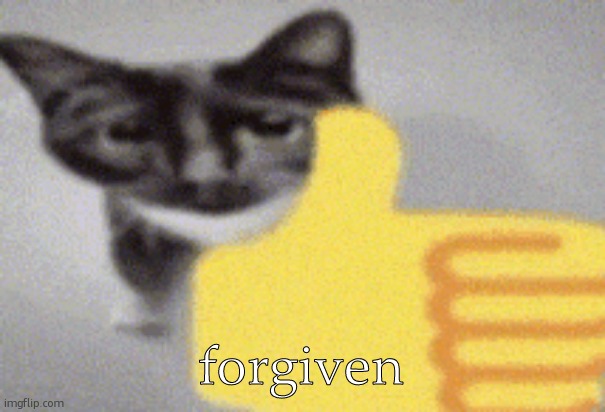 thumbs up cat | forgiven | image tagged in thumbs up cat | made w/ Imgflip meme maker