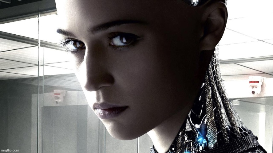 Ultra-realistic seductive female cyborg woman in a futuristic setting
