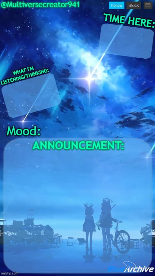 Multiversecreator941's RE-Announcement Template (Blue Archive) Blank Meme Template