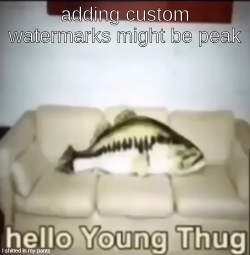 yuh | adding custom watermarks might be peak | image tagged in hello young thug | made w/ Imgflip meme maker