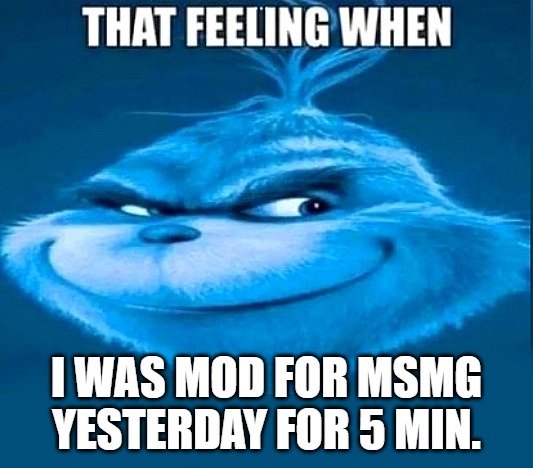 that feeling | I WAS MOD FOR MSMG YESTERDAY FOR 5 MIN. | image tagged in that feeling | made w/ Imgflip meme maker