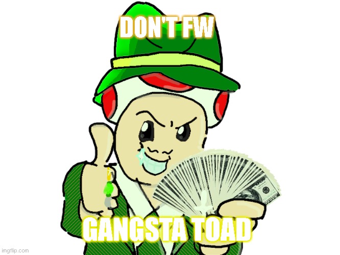 gangsta toad | DON'T FW; GANGSTA TOAD | image tagged in toad,mario,gangsta,funny,hood classic,goes hard | made w/ Imgflip meme maker
