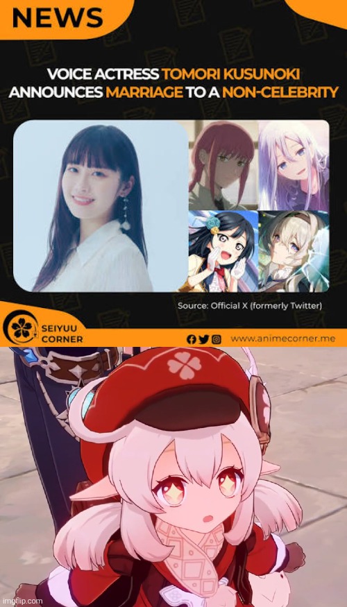 I know it's late, but congratulations, Tomori Kusunoki! | image tagged in marriage,voice actor | made w/ Imgflip meme maker