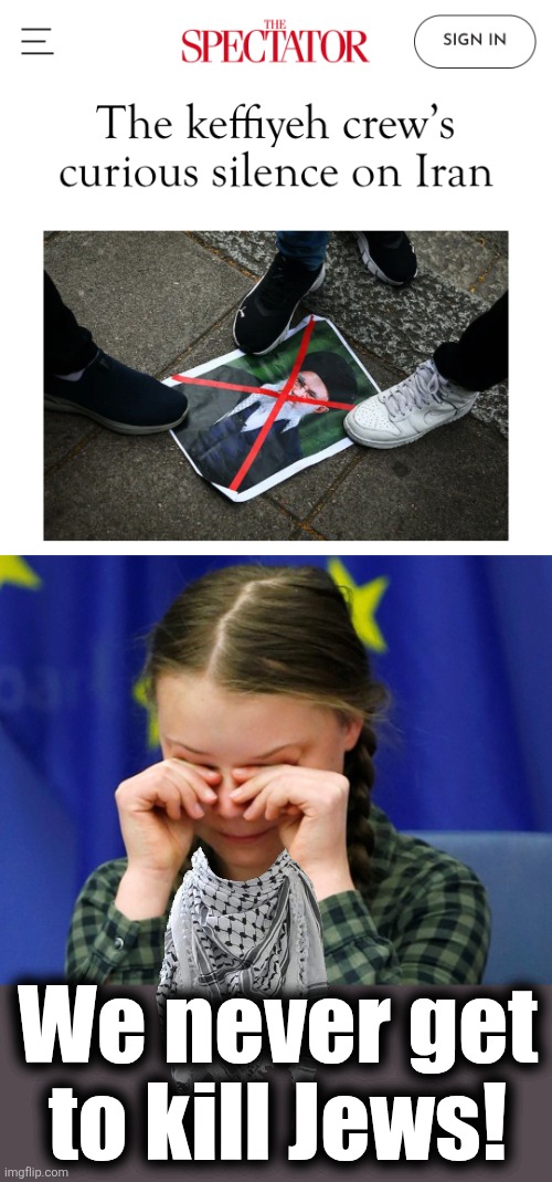 Libs heartbroken with the possible fall of the terrorist, antisemitic government of Iran | We never get
to kill Jews! | image tagged in greta thunberg upset,memes,terrorists,iran,antisemitism,democrats | made w/ Imgflip meme maker