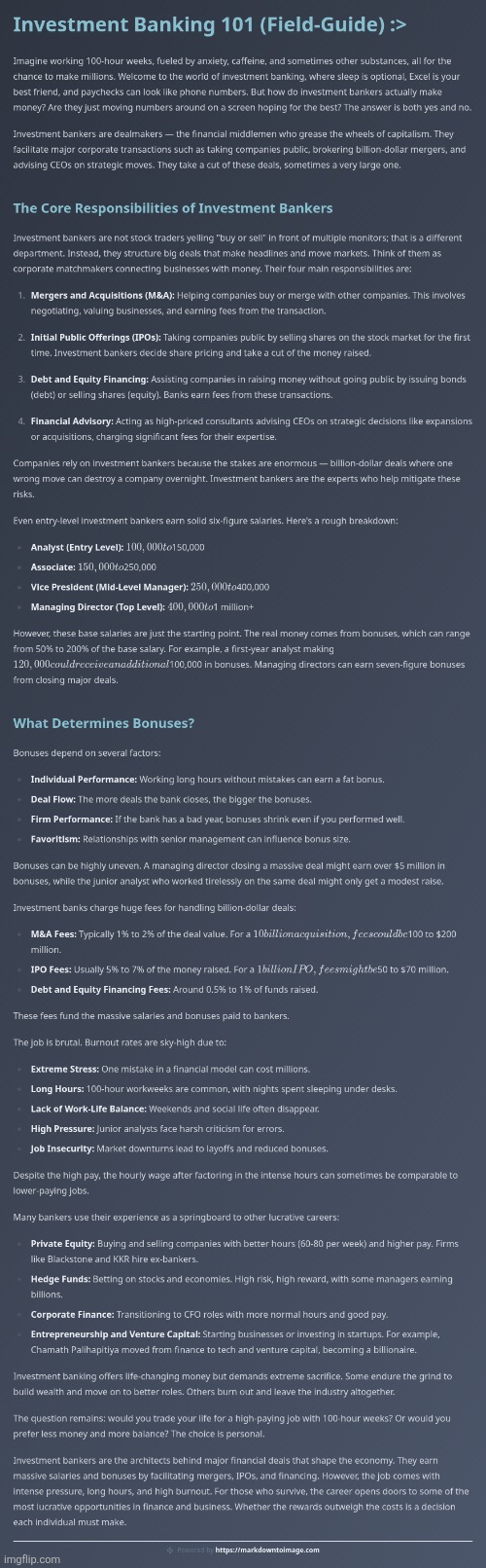 Investment Banking 101 :> | image tagged in simothefinlandized,investment banking,infographics,business,tutorial | made w/ Imgflip meme maker