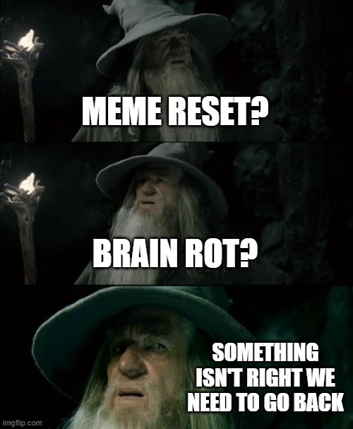 Nothing seems humorous the days... | MEME RESET? BRAIN ROT? SOMETHING ISN'T RIGHT WE NEED TO GO BACK | image tagged in memes,confused gandalf | made w/ Imgflip meme maker