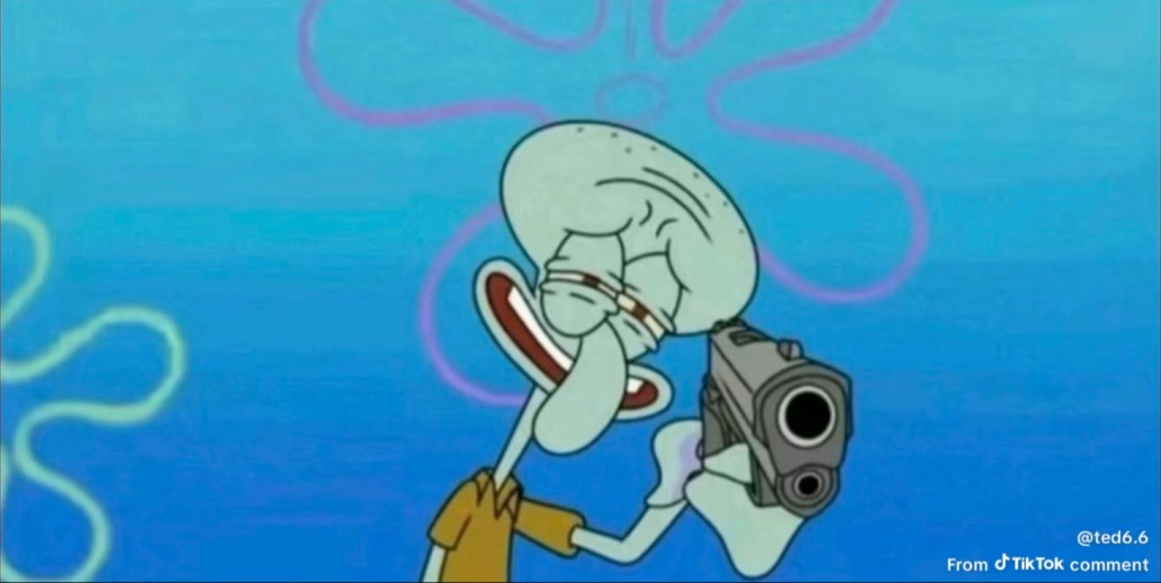 Squidward holding Gun Meme Blank Meme Template