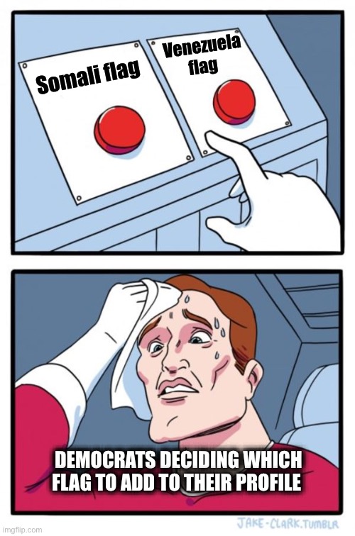 #Resist | Venezuela flag; Somali flag; DEMOCRATS DECIDING WHICH FLAG TO ADD TO THEIR PROFILE | image tagged in memes,two buttons | made w/ Imgflip meme maker
