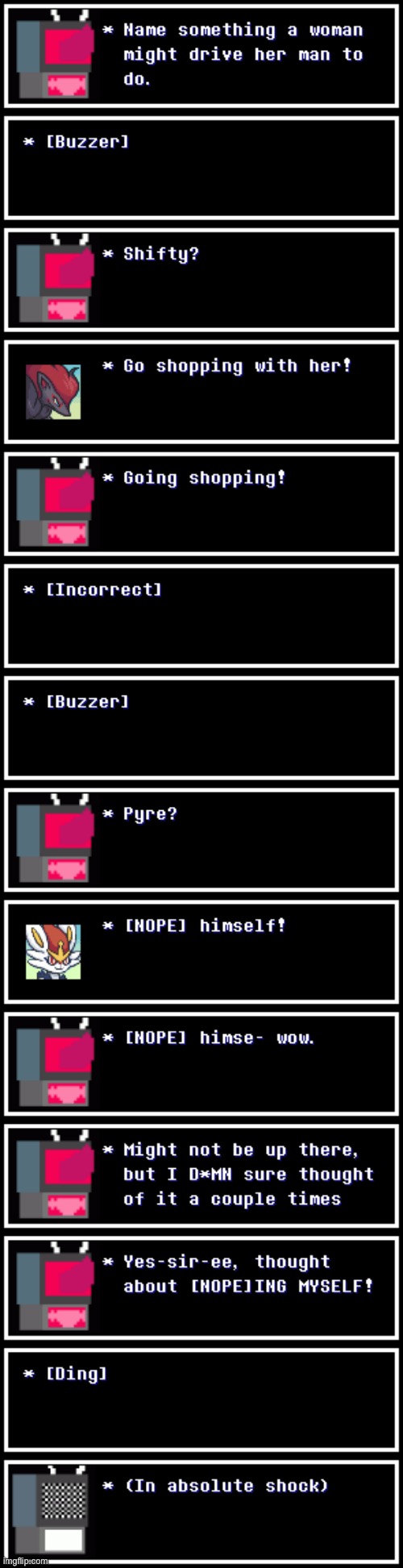 Another old FF bit with Pyre the Cinderace and Shifty the Zoroark | made w/ Imgflip meme maker