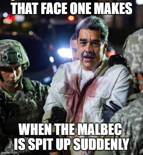 PROPOSE A TOAST TO MAMDANI as History is made | THAT FACE ONE MAKES; WHEN THE MALBEC 
IS SPIT UP SUDDENLY | image tagged in maduro in custody,nyc,venezuela,technology,globalism,karl marx | made w/ Imgflip meme maker