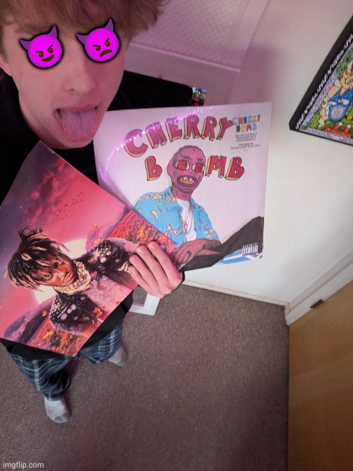 holy music taste | 😈; 👿 | image tagged in juice wrld,tyler the creator,album,vinyl | made w/ Imgflip meme maker