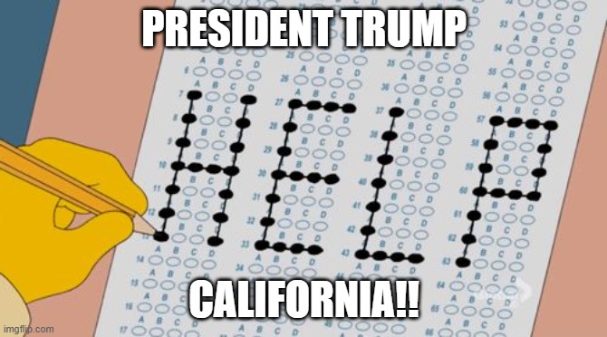 Help exam  | PRESIDENT TRUMP; CALIFORNIA!! | image tagged in help exam | made w/ Imgflip meme maker