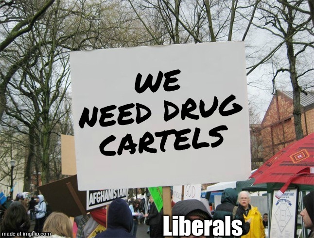 Blank protest sign | WE NEED DRUG CARTELS Liberals | image tagged in blank protest sign | made w/ Imgflip meme maker