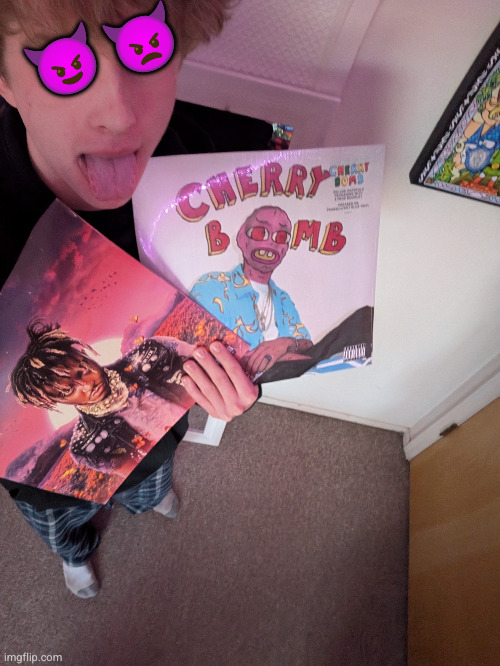 holy music taste | 😈; 👿 | image tagged in juice wrld,tyler the creator,music,rap,vinyl,record | made w/ Imgflip meme maker