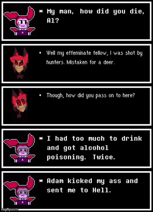 If Spinel Dreemurr met Alastor the Radio Demon. (OC x Hazbin Hotel collab) | made w/ Imgflip meme maker