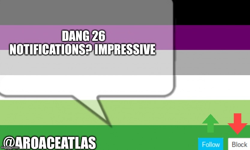 Aroaceatlas announcement template | DANG 26 NOTIFICATIONS? IMPRESSIVE | image tagged in aroaceatlas announcement template | made w/ Imgflip meme maker