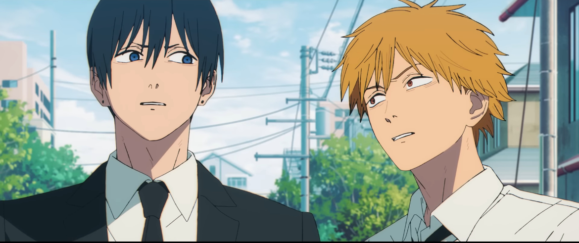 Aki and Denji look at each other Blank Meme Template