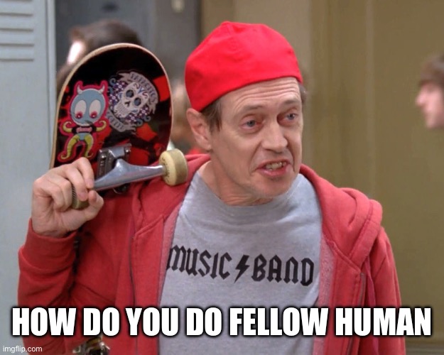 Steve Buscemi Fellow Kids | HOW DO YOU DO FELLOW HUMAN | image tagged in steve buscemi fellow kids | made w/ Imgflip meme maker