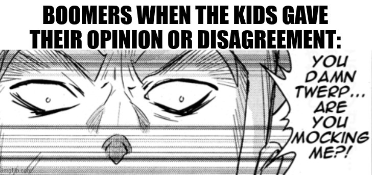 BOOMERS WHEN THE KIDS GAVE THEIR OPINION OR DISAGREEMENT: | image tagged in memes,boomer,sucks | made w/ Imgflip meme maker