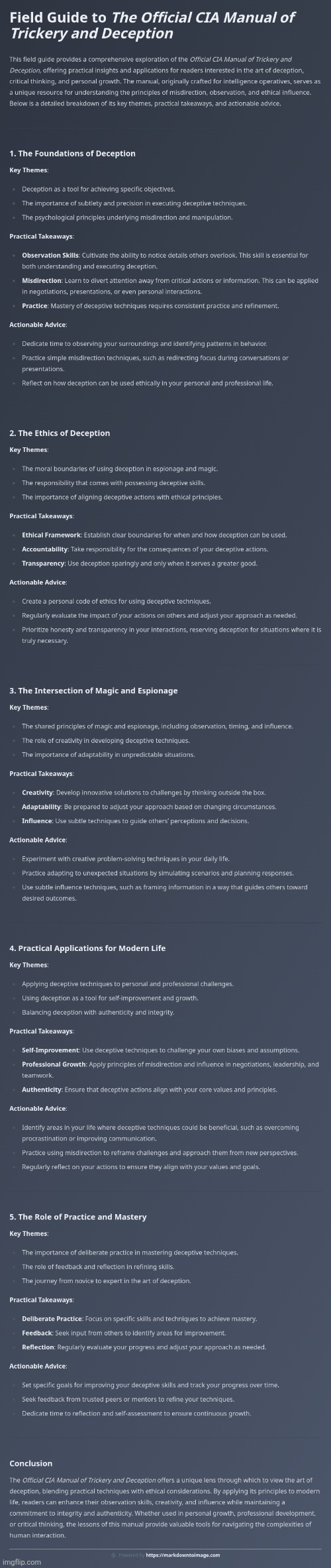 The Official CIA Manual Of Trickery And Deception (Field-Guide) >:> | image tagged in simothefinlandized,cia,deception,trickery,infographics,books | made w/ Imgflip meme maker