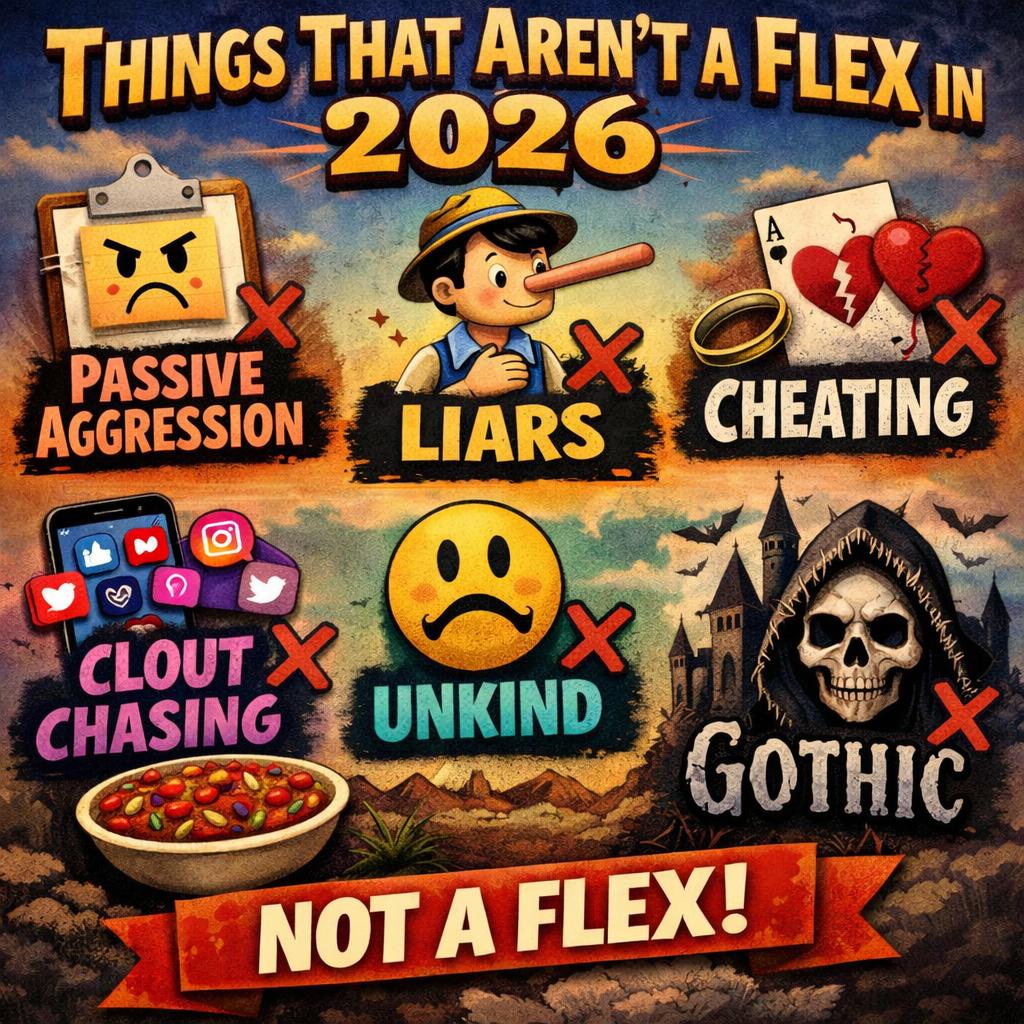 Things that aren't a flex in 2026: Passive aggression, liars, ch Blank Meme Template