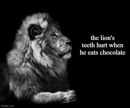 the lion.. | the lion's teeth hurt when he eats chocolate | image tagged in the lion | made w/ Imgflip meme maker