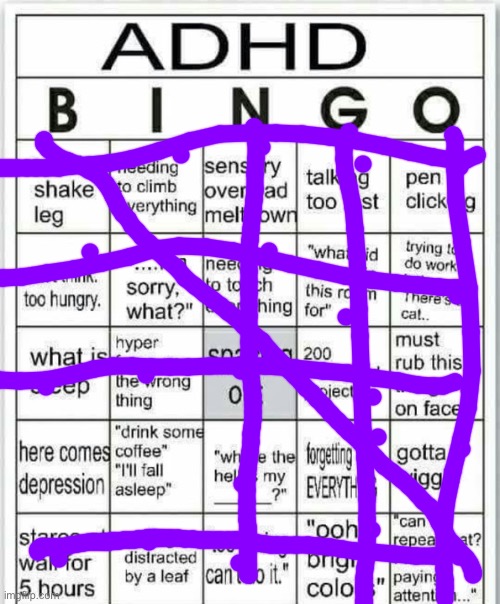 Don’t drink coffee + don’t hav depression | image tagged in adhd bingo | made w/ Imgflip meme maker