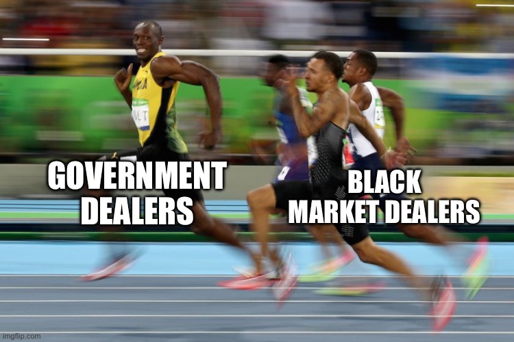 Competition | GOVERNMENT DEALERS BLACK MARKET DEALERS | image tagged in competition | made w/ Imgflip meme maker