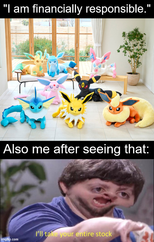 Finally, a real meme | "I am financially responsible."; Also me after seeing that: | image tagged in i'll take your entire stock | made w/ Imgflip meme maker