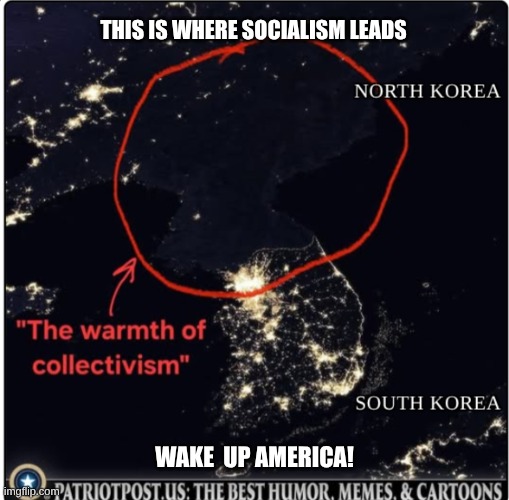 expression memes | THIS IS WHERE SOCIALISM LEADS; WAKE  UP AMERICA! | image tagged in north korea,south korea,communist socialist | made w/ Imgflip meme maker