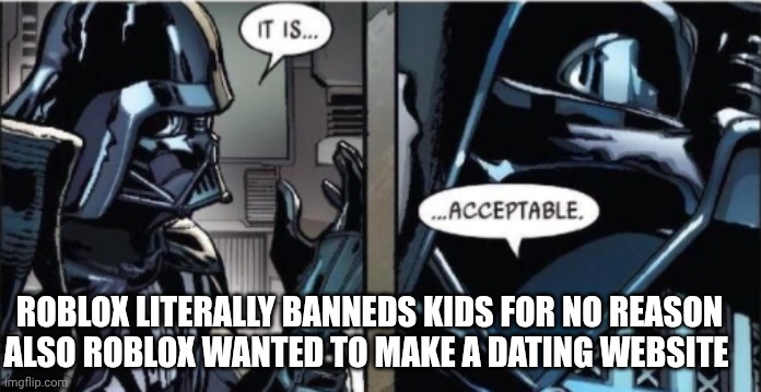 Bro Roblox what are you doing bruhhh | ROBLOX LITERALLY BANNEDS KIDS FOR NO REASON ALSO ROBLOX WANTED TO MAKE A DATING WEBSITE | image tagged in it is acceptable | made w/ Imgflip meme maker