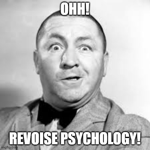 OHH! REVOISE PSYCHOLOGY! | image tagged in curly three stooges | made w/ Imgflip meme maker