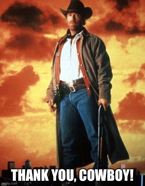 walker texas ranger | THANK YOU, COWBOY! | image tagged in walker texas ranger | made w/ Imgflip meme maker