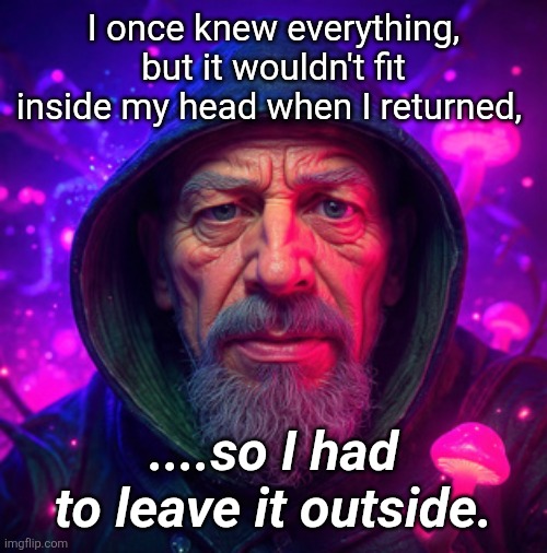 Forget Everything | I once knew everything, but it wouldn't fit inside my head when I returned, ....so I had to leave it outside. | image tagged in find your happiness | made w/ Imgflip meme maker
