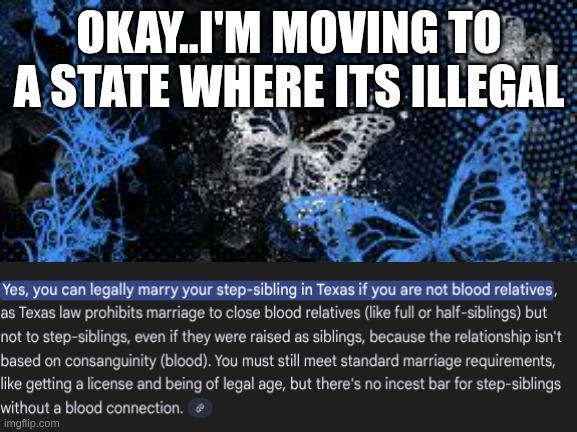 sam's butterfly wallpaper | OKAY..I'M MOVING TO A STATE WHERE ITS ILLEGAL | image tagged in sam's butterfly wallpaper | made w/ Imgflip meme maker