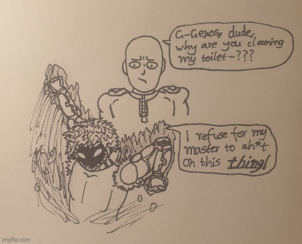 genos and saitama thingy i drew | image tagged in one punch man | made w/ Imgflip meme maker
