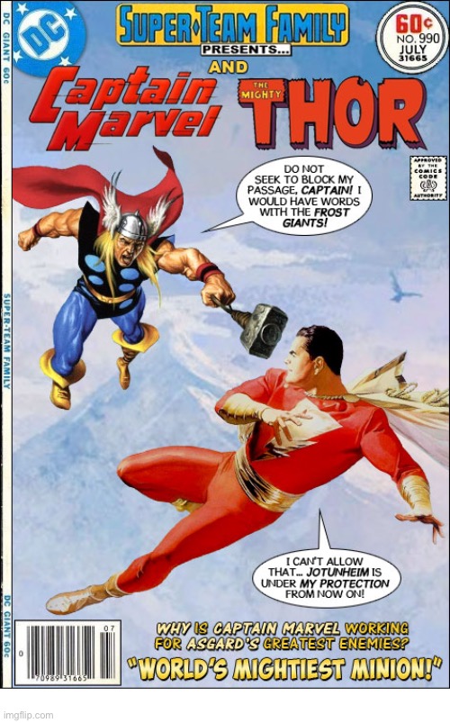 image tagged in comics,shazam,thor,mashup,super team family | made w/ Imgflip meme maker