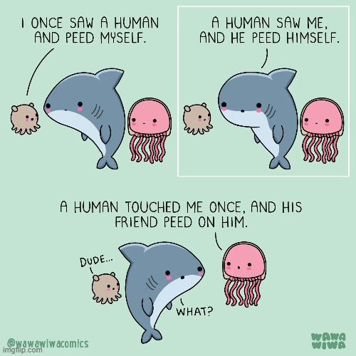 image tagged in octopus,shark,jellyfish,pee,peeing,lmao | made w/ Imgflip meme maker