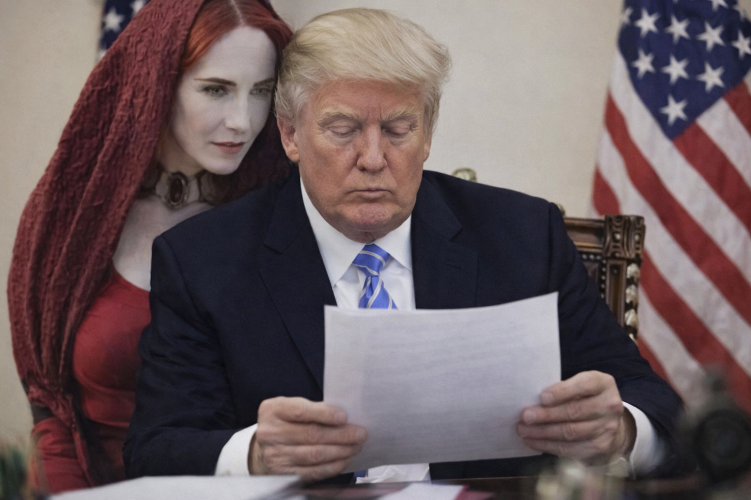 Melisandre Advising Trump Blank Meme Template