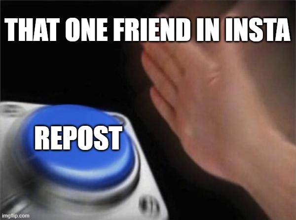 Blank Nut Button Meme | THAT ONE FRIEND IN INSTA; REPOST | image tagged in memes,blank nut button | made w/ Imgflip meme maker