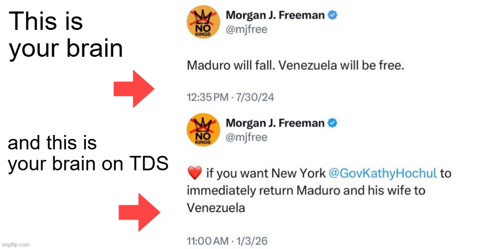 Any Questions? | This is your brain; and this is your brain on TDS | image tagged in blank white template,maduro,trump,tds | made w/ Imgflip meme maker